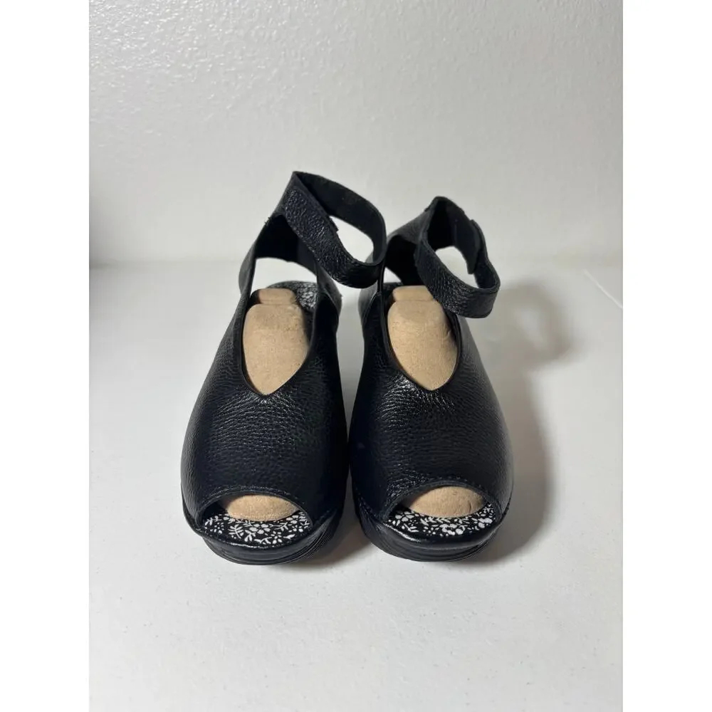 Bernie Mev NWOT Size 6 (EU 37) Mely Black Slingback Ankle Strap Wedge Sandals